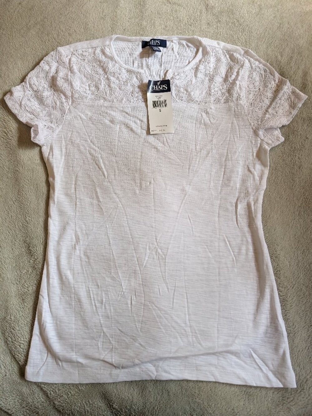 WOMEN'S CHAPS NEW TOP S Small T Tee White Lace Short Sleeves Formal Business
